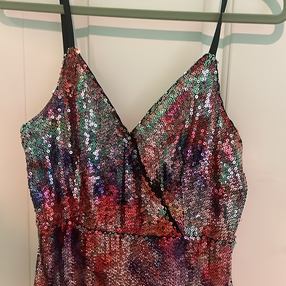 Southern Fried Chic Multi Colored Sequin Dress Ne… - image 2